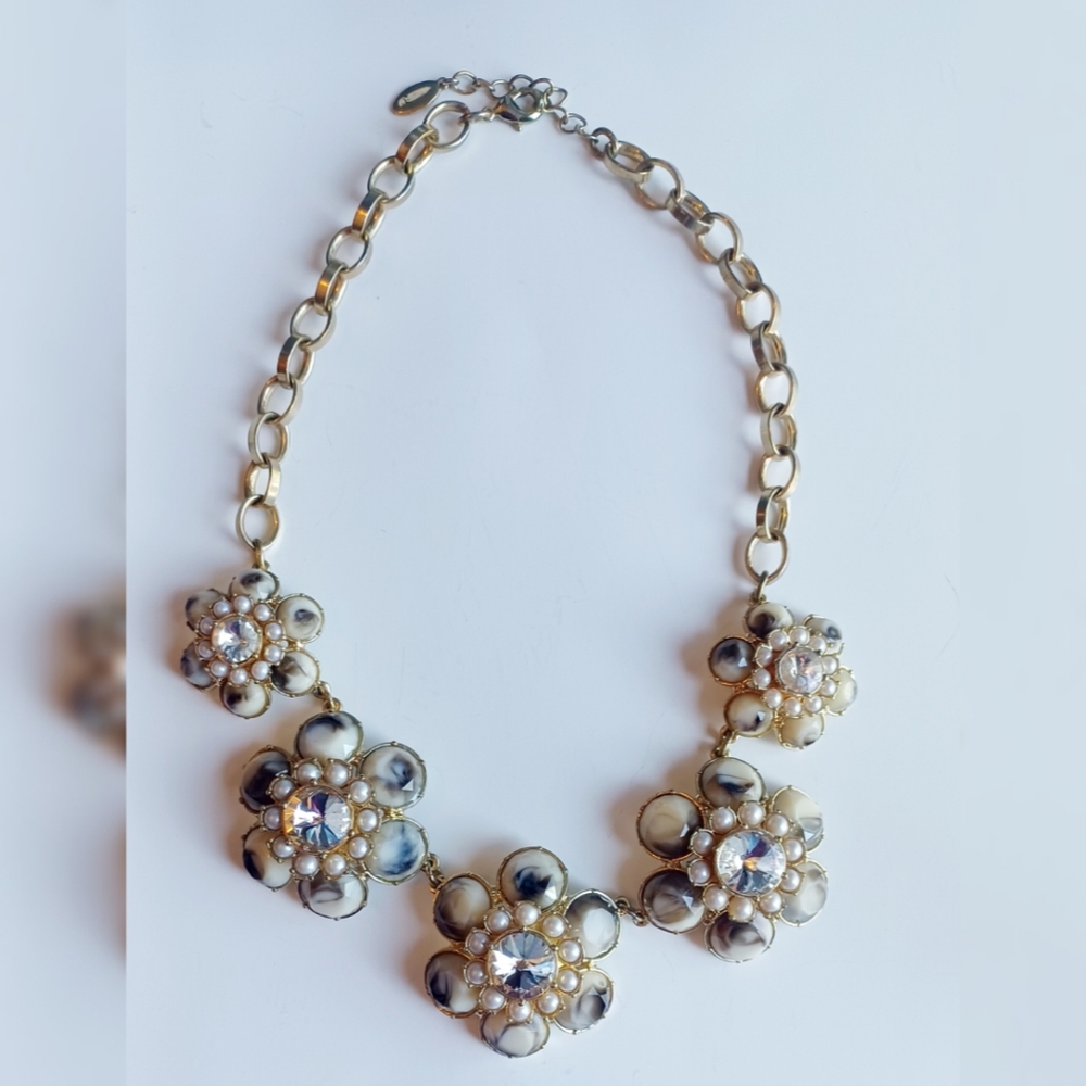 Faceted Smokey Glass Floral Statement Runway Necklace Ann Taylor